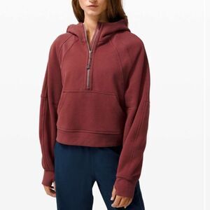 Lululemon Womens M/L Scuba Oversized 1/2 Zip‎ Hoodie Savannah Maroon Red Lounge